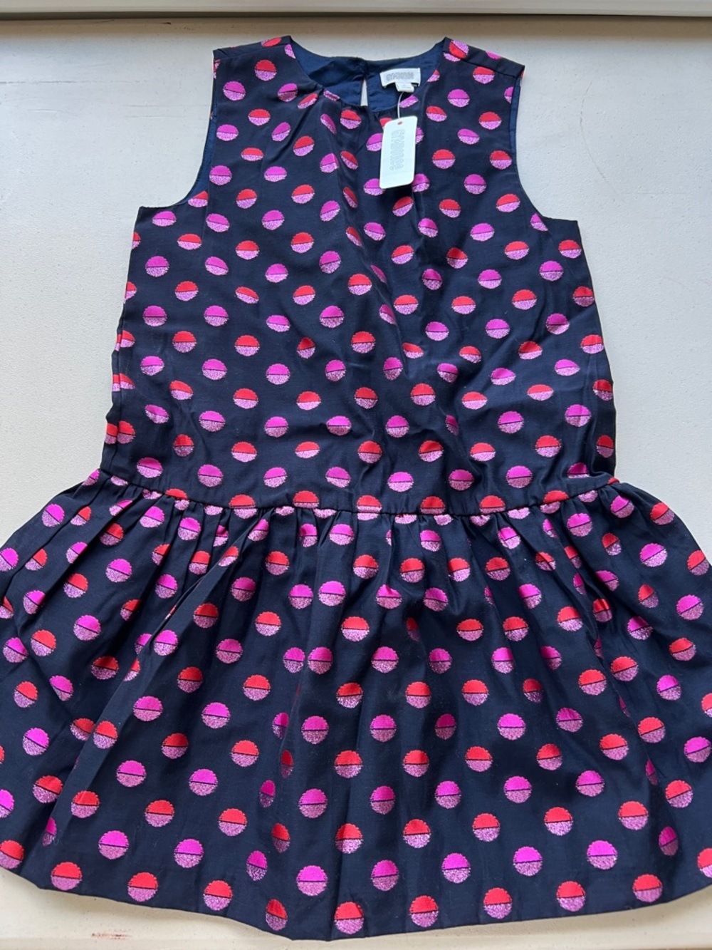 Gymboree Navy Sleeveless Dress with Pink & Red Dot Embroidery